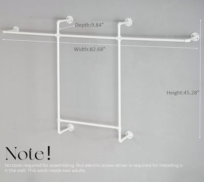 Industrial Clothing Racks Garment Racks, Wall Mounted Pipes Clothes Racks with Four Hanging Rods, Heavy Duty Garment Racks, Industrial Steampunk Closet Organizer Hall Tree (Metal Pipes-White)