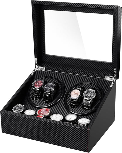 Watch Winder for Automatic Watches,Ultra Quiet Motor,4 Automatic Watches and 6 Extra Watch Storage Spaces, PU Leather Crocodile Styling