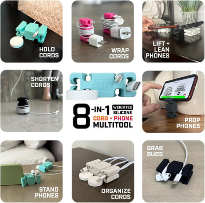 CordBrick 4pk Weighted Cord Holder for Nightstand - Phone Charger Cable Management for Travel - Phone Accessory Stocking Stuffers for Adults - Multipurpose Gift for Home, Office, Assorted