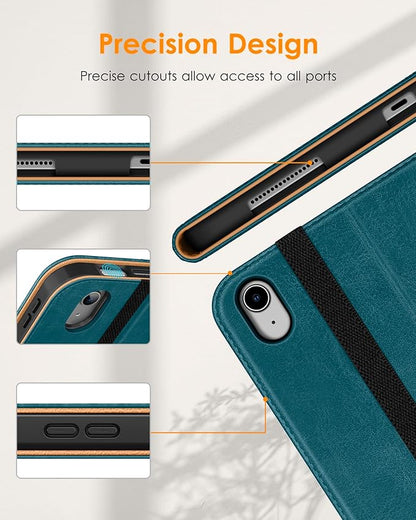 DTTO for iPad (A16) 11th Generation Case 11 Inch 2025, iPad 10th Generation Case 10.9 Inch 2022, Premium Leather Business Folio Stand Cover with Pencil Holder - Auto Wake/Sleep, New Teal