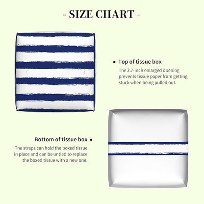 Navy Blue Stripes Tissue Box Cover,Color Horizontal Striped Waterproof Leather Square Tissue Box Cover Case Facial Paper Organizer Dispenser Box Holder for Home Office Bathroom Vanity Countertop