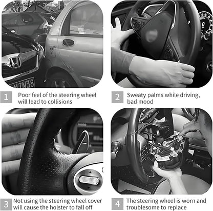 Steering Wheel Covers for Car, Truck, and SUV, Cute Non-Slip Breathable Elastic Steering Wheel, Car Accessories, Universal 15 Inch Leather Cover for Men Women Black Leopard