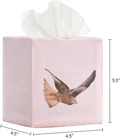 EmbroideryLinen.VN Tissue Box Cover Set of 2, Square Linen Tissue Holder, Printed Animal Pattern, 4.5x4.5x5.5 Inches, Decorative Holder for Bathroom, Living Room, Office (Eagle)