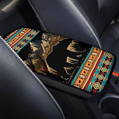 Horeset Aztec Brown Bear Car Armrest Cover Center Console, Auto Arm Rest Seat Protection Interior Accessories Fit Most Vehicle