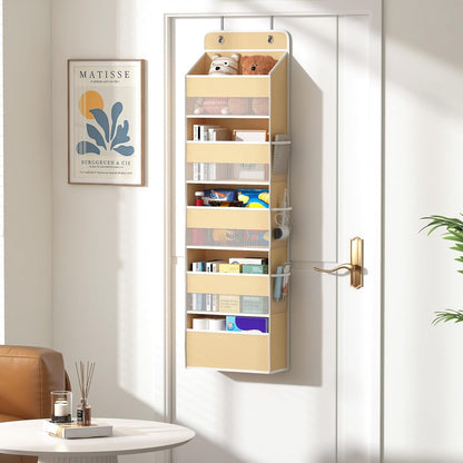 1 Pack 5-Tier Over the Door Organizer, Heavy-Duty Large Deep Pocket Hanging With 5 Large Front & 6 Side Pockets With for Pantry, Kitchen, Bathroom, Dorm, Beige