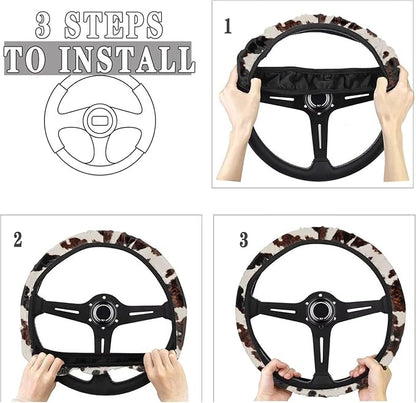 AFPANQZ Steering Wheel Cover for Women, Brown Cow Print Sweat Absorbing Non-Slip Steering Wheel Protection Case Machine Washable Elastic Flexible Universal 14 to 15 inch