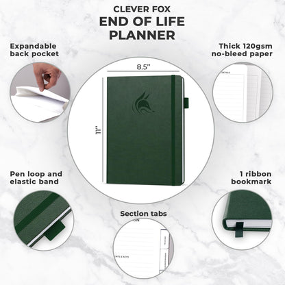 Clever Fox Large End of Life Planner – Guided Final Arrangements Organizer Notebook for Instructions, Beneficiary Info, Will Preparation, Last Wishes & Funeral Planning – 8.5" x 11" (Dark Green)