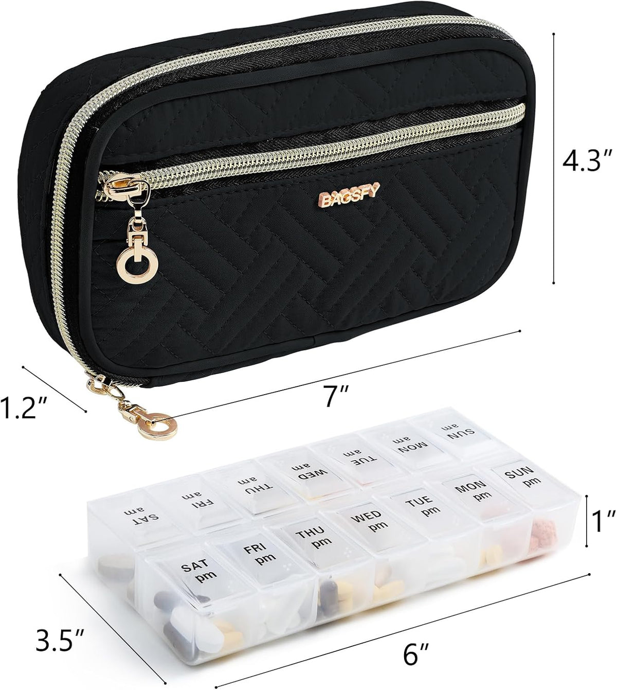 BAGSFY Pill Organizer Case 2 Times a Day- Weekly Medicine Organizer Travel Pill Box with Removable 7 Day Medicine Case Container for Fish Oil, Vitamin, Supplement