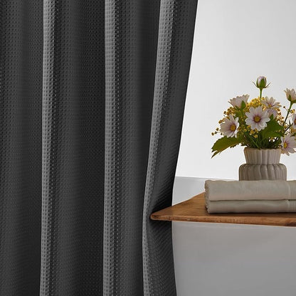 River Dream Heavyweight No Hooks Required Dotted Waffle Weave Shower Curtain with Snap in Liner -Stall 54W x 80H,Hotel Grade,Spa Like Bath Curtain,Graphite Grey
