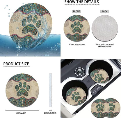 Dog Claw Car Steering Wheel Covers Set Bohemian Print Car Interior Accessories Cup Holder,Handbrake Gear Cover for Vans Truck SUV