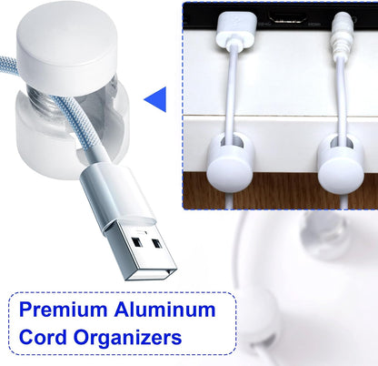 3 Sets Charger Holders for Cords, Adjustable Cable Anchor Holders, Adhesive Metal Cord Clips, Cable Management Wire Organizers for Desk, Office, Nightstand - White, Silver, Red Bronze