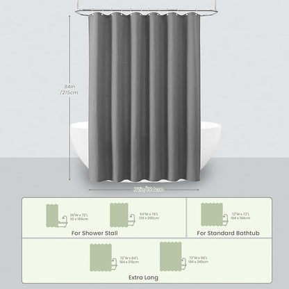 Inhousolu Fabric Shower Curtain Waffle Weave, 230 GSM Heavy Duty, Weighted Hem, 14 Metal Hooks, Water Repellent, Machine Washable, Hotel Spa Luxury Bath Curtain Set, 72 x 84 Inch, Grey