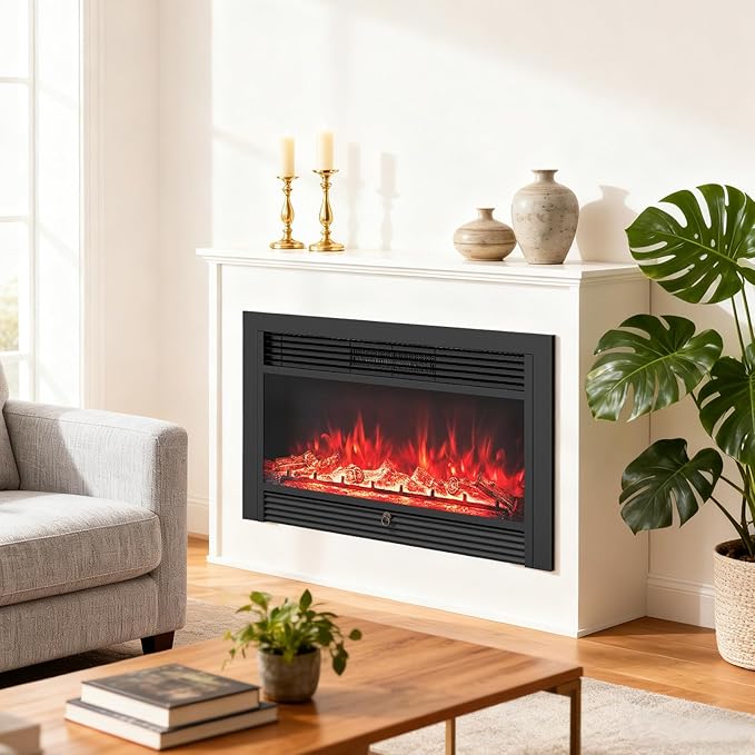 Giantex 36" Electric Fireplace Insert, Wall Recessed/Mounted, Freestanding
