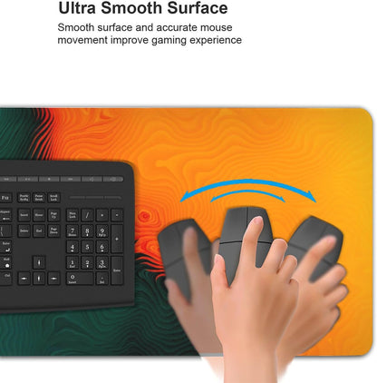 Colorful Topographic Large Mouse Pad, Vintage Aesthetic Gaming Desk Mat, XXL Keyboard Desk Pad Mat for Desktop, 35.4"x15.7" Non-Slip Base Big Mousepad with Stitched Edges