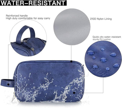 Elviros Toiletry Bag for Men, Large Travel Shaving Dopp Kit Water-resistant Bathroom Toiletries Organizer PU Leather Cosmetic Bags