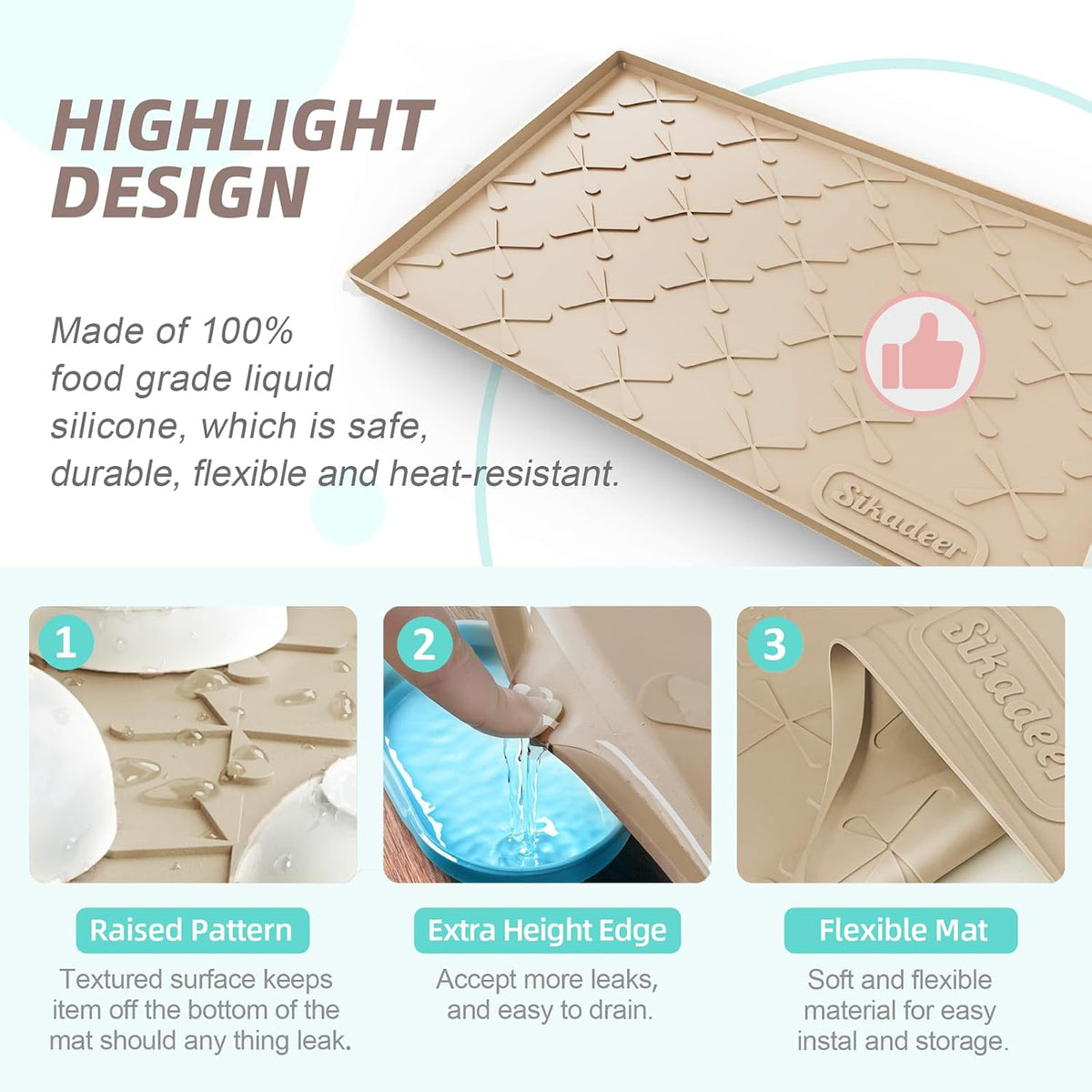 SIKADEER 22" x 22" Under Sink Mat Waterproof, Silicone Mat Kitchen Drawer Shelf and Cabinet Liner, Sink Protector for Kitchen Organizers and Storage, Boot Tray Pet Food Mats