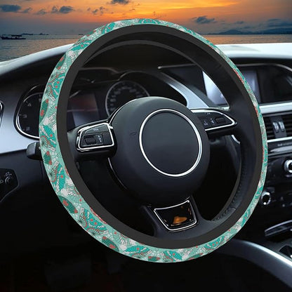 Green and Red Fan Steering Wheel Cover, Cute Print Steering Wheel Cover Protector, Ultra Thin Breathable Non-Slip, Car Accessories for Women, for Steering Wheel with a Diameter of 14.5"-15"