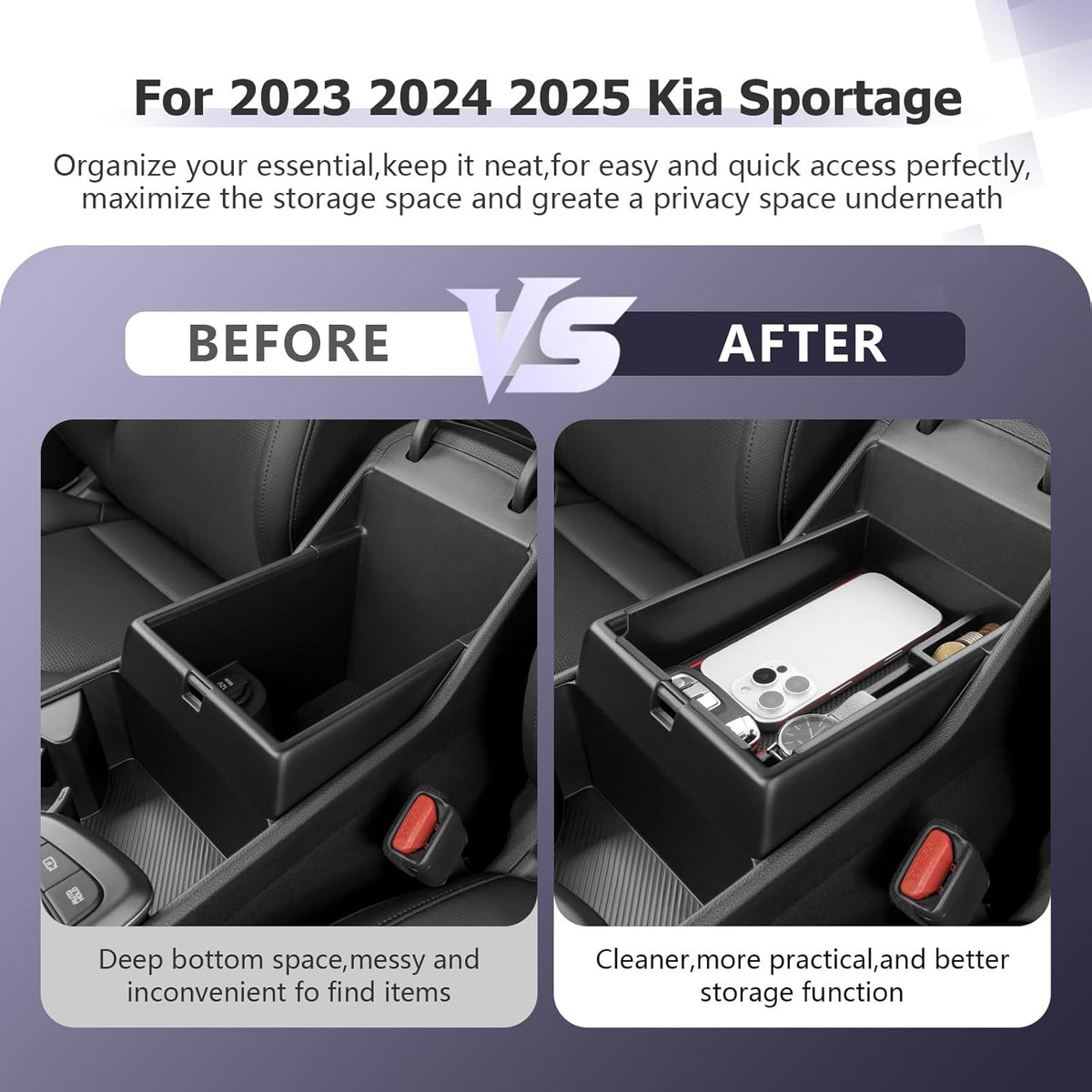 LUWU 2025 2026 S Portage Center Console Organizer for 2023 2024 2025 2026 Kia S Portage Accessories Armrest Console Storage Box Insert Tray [NOT for Manual Transmission] ABS Material Red-Trim