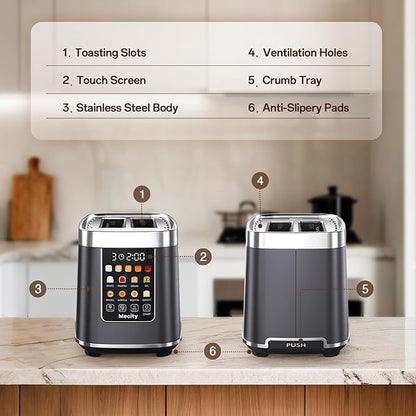 Mecity 2 Slice Toaster with Touch Screen & Auto Lift, Stainless Steel