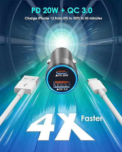 iPhone Car Charger,USB C Fast Car Charger[Apple MFi Certified] Apple Car Charging 38W Dual Port CarCharger Cigarette Lighter Adapter 2x3ft PD&QC 3.0 Lightning Cable for iPhone 14/13/12 Pro/11/Airpods