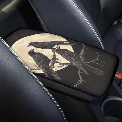 Suobstales Raven Moon Print Car Armrest Pad Soft Center Console Arm Rest Protector Cover Universal Car Interior Accessories Decoration