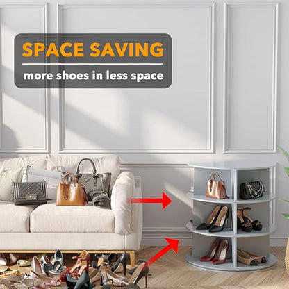 SpaceAid 3 Tier Rotating Shoe Rack Tower, Spinning Shoe Display Lazy Susan