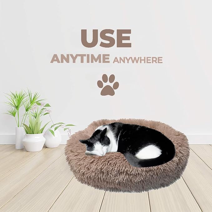 Whiskers & Friends Cat Bed, Cat Beds for Indoor Cats Washable, Orthopedic Soft Fluffy Round Calming Pet Bed for Small to Large Kitty Kittens & Dogs, Small Dog Beds & Furniture