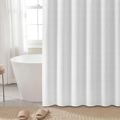 TURKIO White Waffle Shower Curtain, Waffle Weave Striped Shower Curtain Hotel Luxury White Fabric Shower Curtains for Bathroom