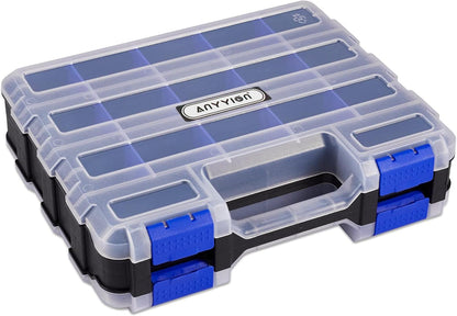Anyyion Small Parts Organizer, 34-Compartments Double Side parts organizer with Removable Dividers for Hardware, Screws, Bolts, Nails, Beads, Jewelry. (1, Blue)