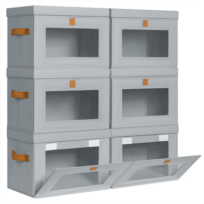 Small Fabric Storage bins - Collapsible Storage Bins with Open Window, 6 Pack Closet Baskets for Shelves, Stackable Decorative Boxes for Home, Dorm, Grey, 13.7"x 9.8" x 9.8"