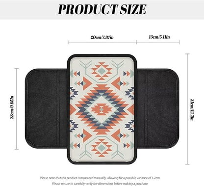 Navajo Aztec Geometric Pattern Car Armrest Cover Anti-Slip Middle Console Cover Breathable Auto Center Console Pad Car Interior Decoration Accessories Protector