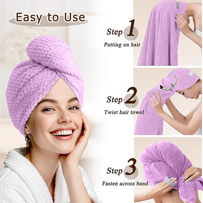Netcken Large Microfiber Hair Towel for Women,Super Soft Anti Frizz & Quick Dry for Curly Hair,Ultra Absorbent Hair Wrap Towels for Long,Thick,Wet Hair 24x42 Inches (Purple)