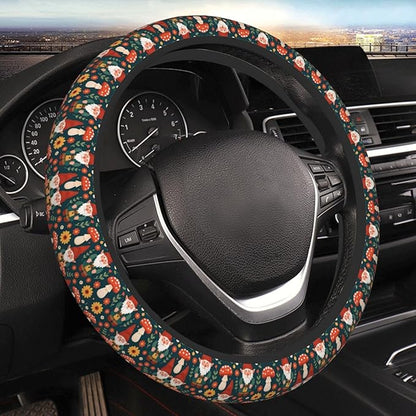 Neoprene Steering Wheel Cover Gnomes Flowers Pattern Car Steering Wheel Cover Universal Fit for Most Cars