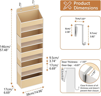 1 Pack 5-Tier Over the Door Organizer, Heavy-Duty Large Deep Pocket Hanging With 5 Large Front & 6 Side Pockets With for Pantry, Kitchen, Bathroom, Dorm, Beige