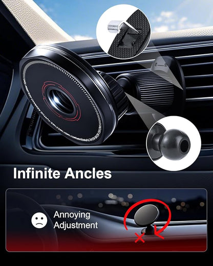 Wireless Car Charger 15W Cell Phone Car Mount, Dashboard/Vent Magnetic Mount for iPhone 16 Pro Max 15 14 13 & Samsung/Android, 360° Rotation Car Phone Holder