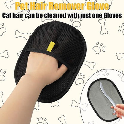 LLMSIX 2PCS Pet Hair Removal Glove for Cats Dogs Pet Hair Grooming Glove Reusable Pet Hair Removal Tool for Sofas Carpet Furniture Car Seat Bedding