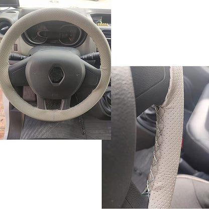 Onerbuy Universal Leather Car Steering Wheel Stitch On Wrap Cover DIY Sewing Breathable and Anti Slip, 15-Inch (Gray)