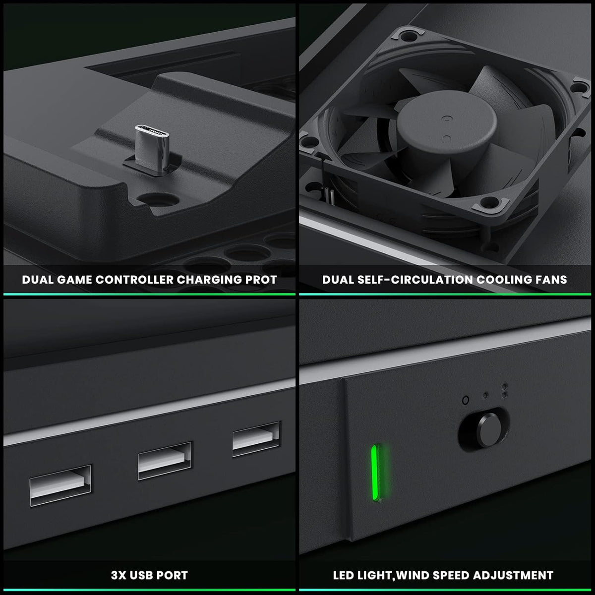 Charging Stand with Cooling Fan, CODOGOY Vertical Stand Compatible with Xbox Series X/S Console and Controller, Vertical Dual Controller Charger Station Dock Accessories with 3 USB Ports, black