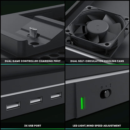 Charging Stand with Cooling Fan, CODOGOY Vertical Stand Compatible with Xbox Series X/S Console and Controller, Vertical Dual Controller Charger Station Dock Accessories with 3 USB Ports, black