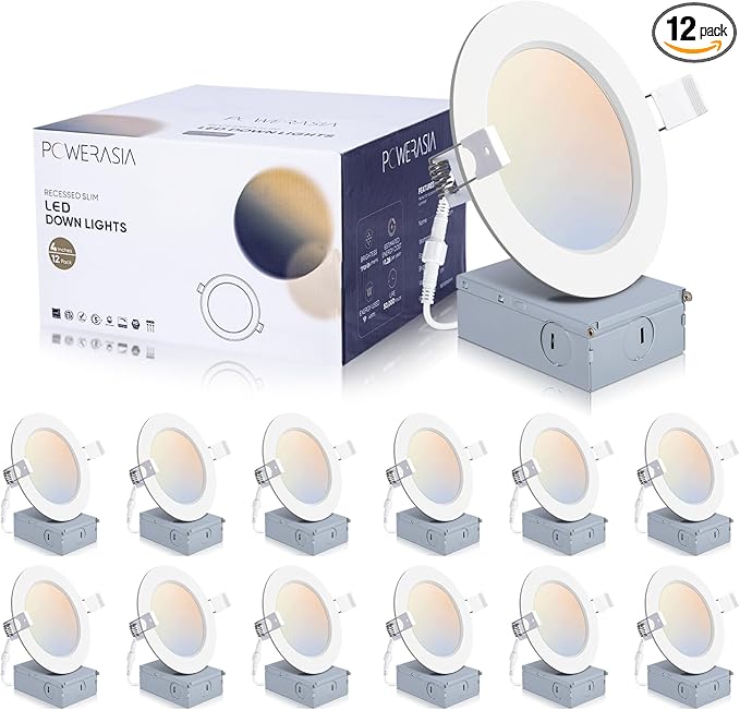 POWERASIA 12 Pack 4 Inch Ultra-Thin LED Recessed Ceiling Light