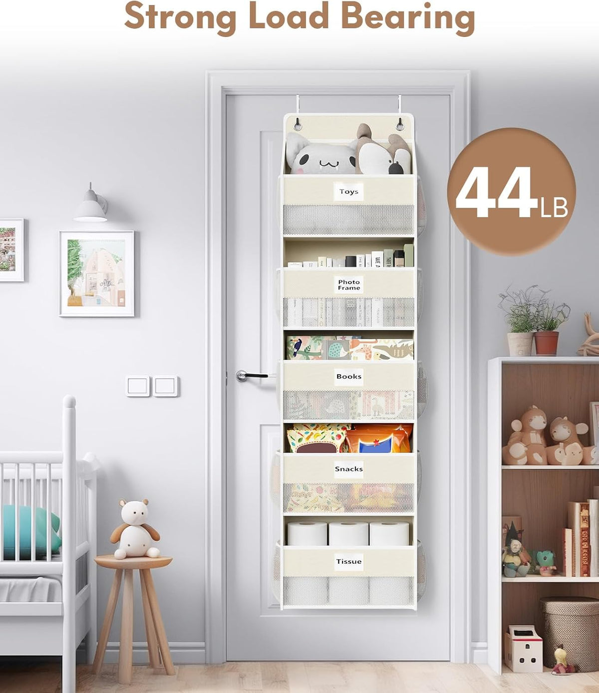 Over The Door Organizer Hanging, 2 Pack 5 Shelf Behind The Doors Storage, Pantry Door Organizer, Closet Organizers for Bedroom and Nursery (Beige)