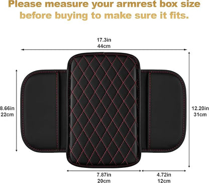 Center Console Cover for TSX: Armrest Cover for Car with 2 Storage Bags - Scratch & Wear Resistant & Waterproof Leather Console Cover,Anti-Scratch Auto Armrest Pad Accessory （Black&Red