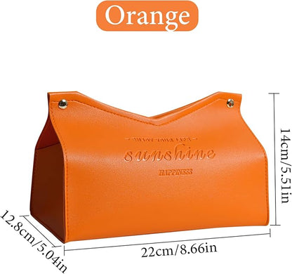 Beleda PU Leather Tissue Box Cover Rectangle Car Living Room Bedroom Kitchen Home Office Desktop Cute Tissue Box Decoration Modern Minimalist Nordic Napkin Holder Medium Tissue Organizer Box (Orange)