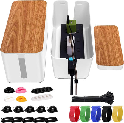 YUANYE Cable Management Box Cable Management Kit for Power Strip to Hide Wires,Cord Organizer Boxes,Safe ABS Material Wire Organizer of Cable Clips Sleeve for Home & Office,2Pack-123PCS/White