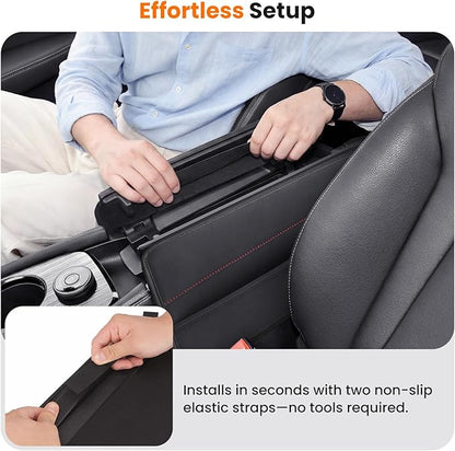 Center Console Armrest Cover for Nissan Rogue 2021-2026, Middle Console Pad Lid Cover Protector Elbow Arm Rest with Side Pockets, Rogue Interior Accessories, PU Leather (Red Stitches)