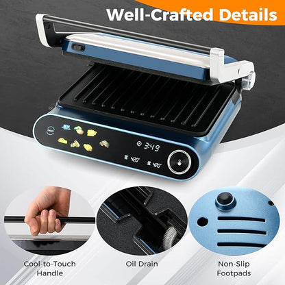 7-In-1 Sandwich Maker with LED Touch Panel & No-Stick Plates, Electric Panini