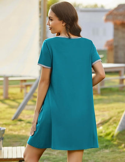 Ekouaer Zip Up Robes for Women Short Sleeves Zipper House Coat Short Bathrobes Lightweight Nightgown with Pockets S-3XL