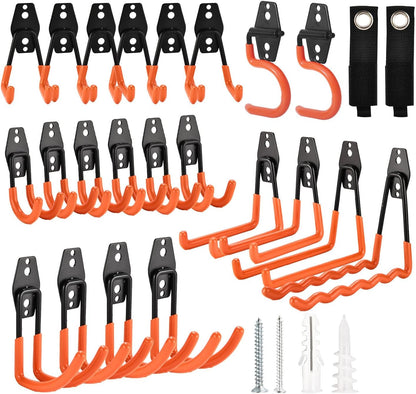 24 Pack Garage Hooks Steel Heavy Duty Garage Storage Hooks Utility Steel Wall Mount Garage Hanger&Organizer for Bikes,Garden Tools, Ladders, Bulk Items，Ropes and More Equipment