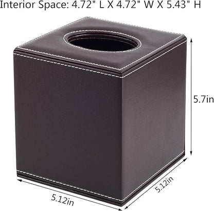 RHCSZ Stylish PU Leather Tissue Box Holder, Square Napkin Holder Pumping Paper Case Dispenser, Facial Tissue Holder with Magnetic Bottom for Home Office (Brown)