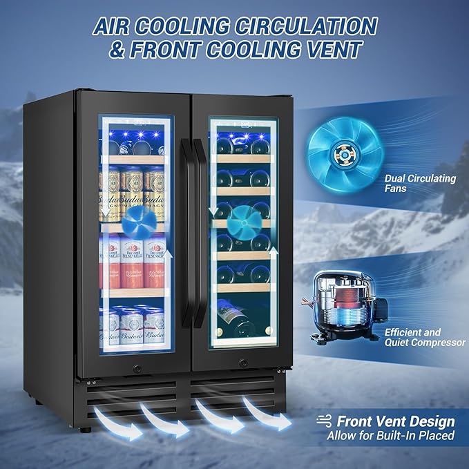 Wine and Beverage Refrigerator Black, 24 Inch Beverage Cooler Under Counter